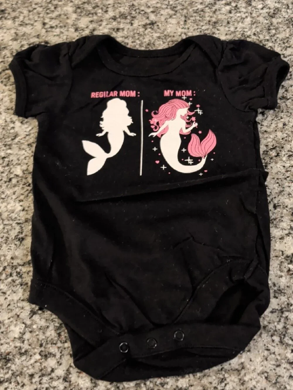 The Children's Place Black One-Piece Bodysuit with Pink & White Mermaid Print